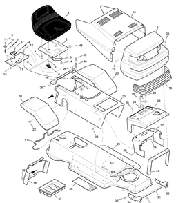 Chassis And Hood Diagram and Parts List for 387000X00A 2003 Briggs and Stratton Lawn Tractor